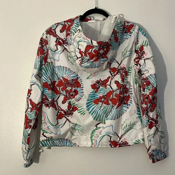 Levi’s | Floral cropped nylon quarter zip jacket Women’s size XS oversized hood - Picture 6 of 12